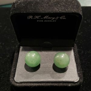 10mm Jade Balls & Silver Tone Post Earrings